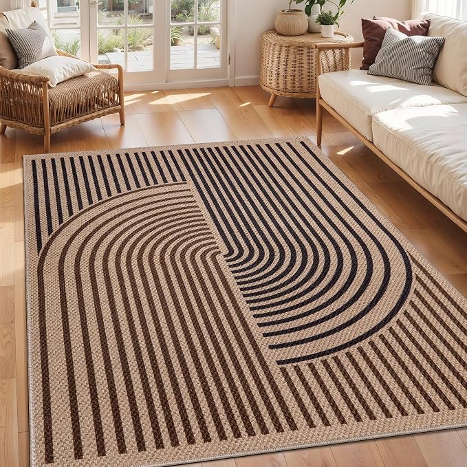Tangsoo Easy Jute 4x6 Rug for Patio, Non-Slip Dark Brown Indoor Outdoor Carpet