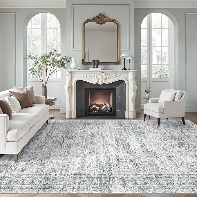 Soalmost Area Rug 10x12 Vintage Washable Living Room Large Gray Carpet Non Slip