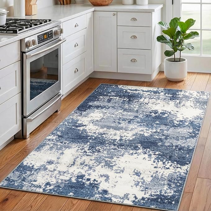 Entryway Rug 3x5 Blue Door Mat Indoor Entrance 36x60, Washable Small Throw Rugs