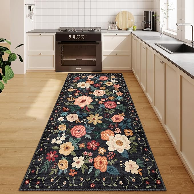 DUKINO 3x6 Runner Rug, Washable Soft Floral Hallway Runner Rug
