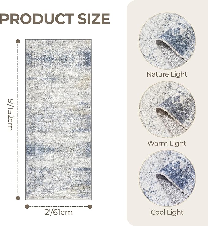 2x5 Rug Runner Washable for Entryway, Soft Bathroom Rugs