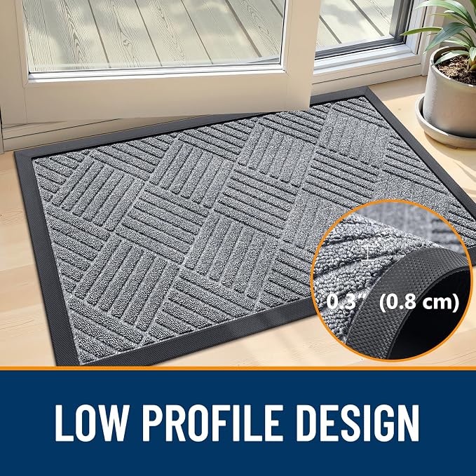 OLANLY Front Door Mat Outside Entrance 33x21, Heavy Duty Sturdy Natural Rubber