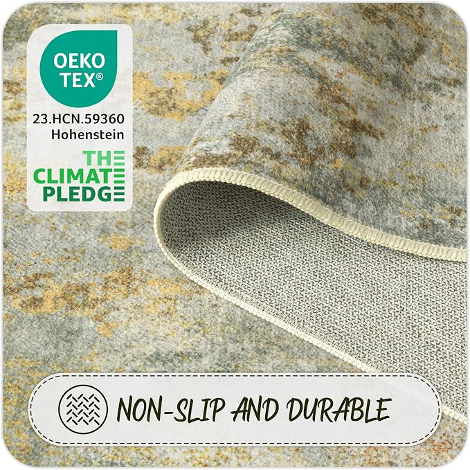 Entryway Rug 2x3 Green Door Mat Indoor Entrance 24x36, Washable Small Throw Rugs
