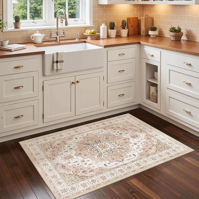Madane Washable Area Rug 2x3, Small Entryway Rug Non-Slip Vintage Door Mat