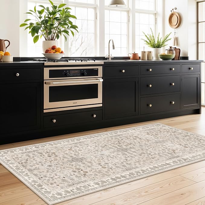 3x7 Washable Non-Slip Kitchen Runner Rug – Soft Low-Pile Stain-Resistant Carpet