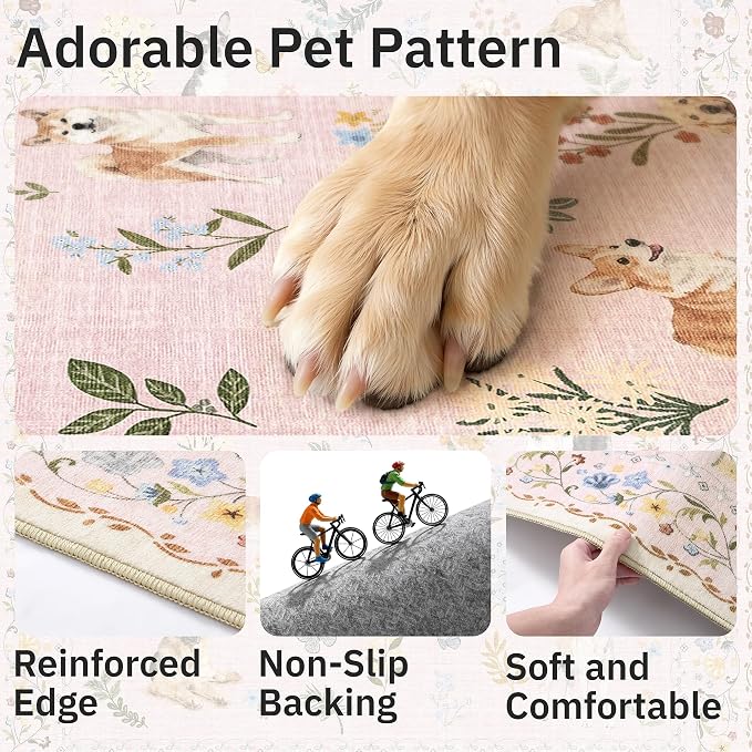 Soalmost Dog 6x9 Area Rugs for Living Room, Machine Washable Animal Floral