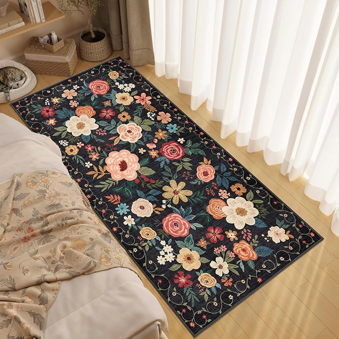 DUKINO 3x6 Runner Rug, Washable Soft Floral Hallway Runner Rug