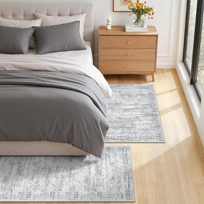 Washable Kitchen Rugs Sets of 2 Piece, Hallway Runner Rug Non-Slip