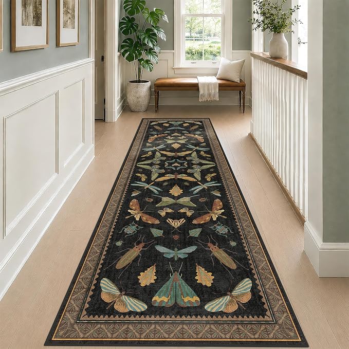 Green and Black 3x10 Wide Washable Runner Rugs