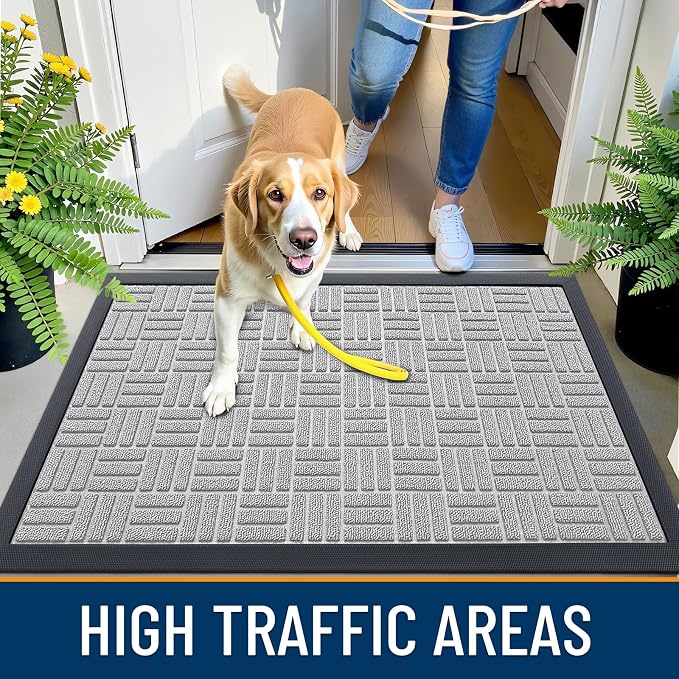 OLANLY Front Door Mat Outside Entrance 47x17, Heavy Duty Sturdy Natural Rubber