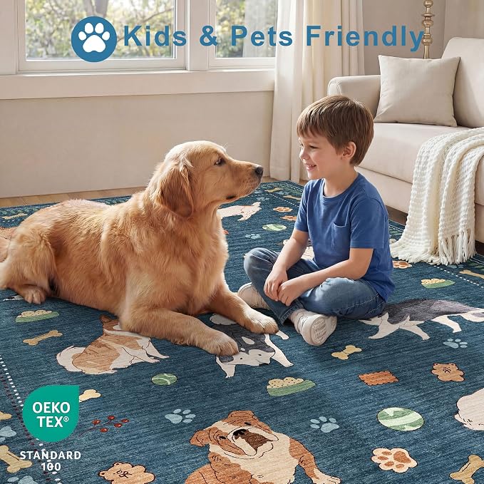 DUKINO 6x9 Rug for Living Room, Lightweight Animal Dog Print Washable Area Rug