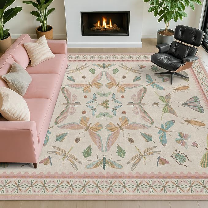 Hazo Haus Floral Pink Rugs for Bedroom Girls 6x9