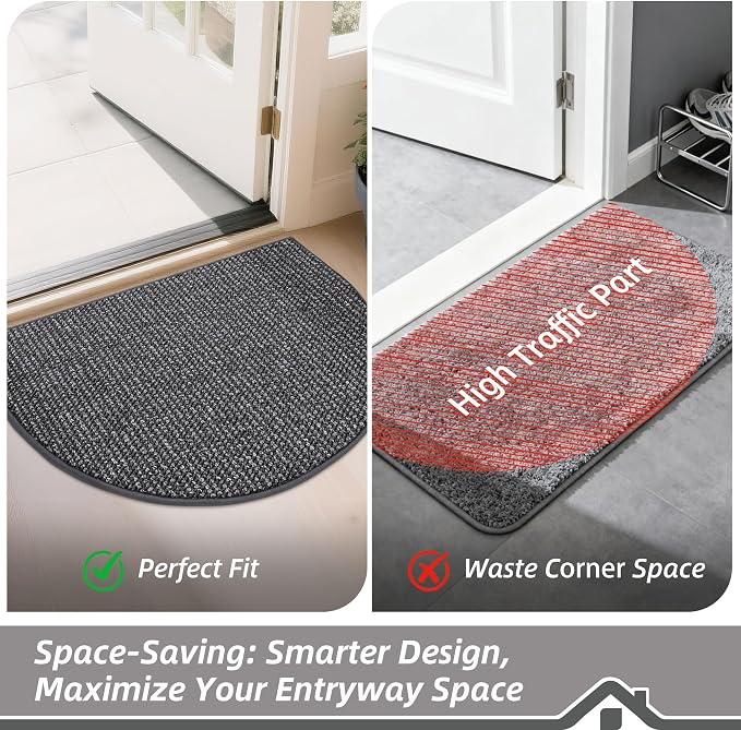 BEQHAUSE Dirt Trapper Door Mat 24" x 36" Half Circle Non-Slip Washable Doormats