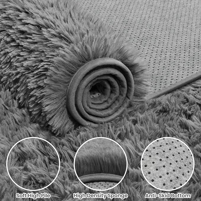 4x6 Area Rugs for Living Room Rug: Soft Fluffy Shag Light Gray Rugs for Bedroom