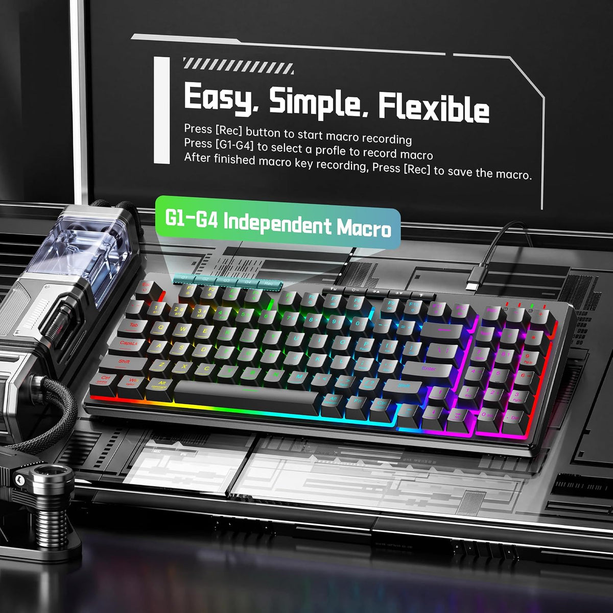 Redragon K517 Pro Wired Gaming Keyboard, RGB Backlit, Mechanical Feel 94 Keys Computer Keyboard with 4 Macro Keys, Number Pad, Anti-Ghosting, 4000mAh Battery for Win/MAC, PS4/5