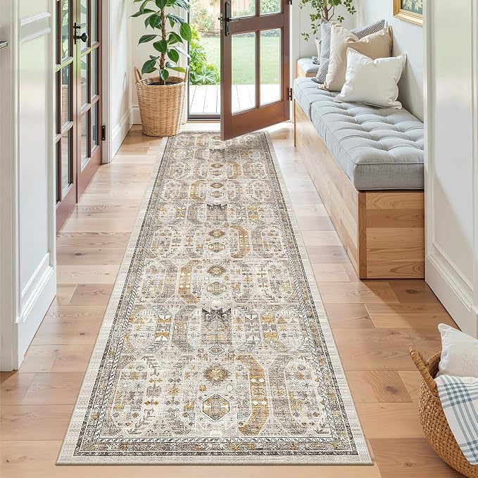 Madane Runner Rug 2x8, Washable Hallway Runner Rugs, Non-Slip Low-Pile Soft