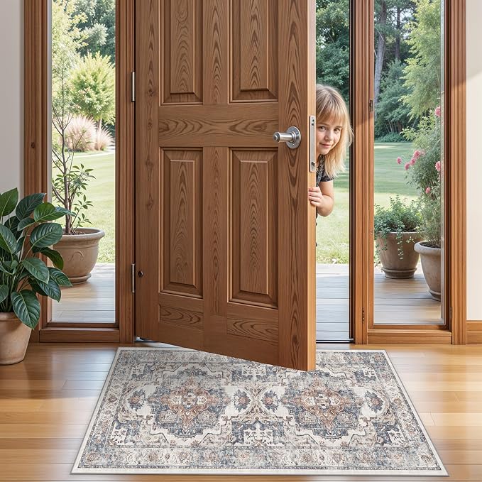 2x4 Washable Kitchen Runner Rug: Vintage Non-Slip Low Pile Entryway Area Rugs