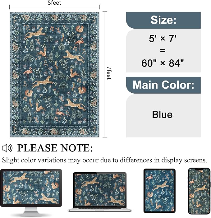 DUKINO 5x7 Rug, Washable Animal Living Room Rug