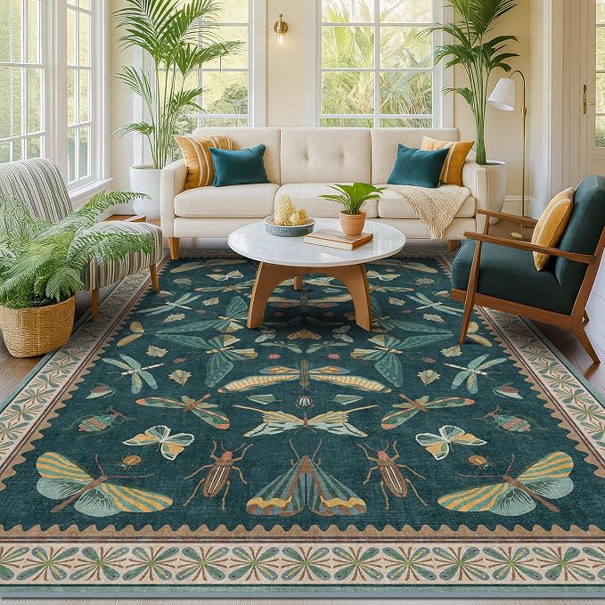 Vintage Teal Area Rugs for Living Room 6x8