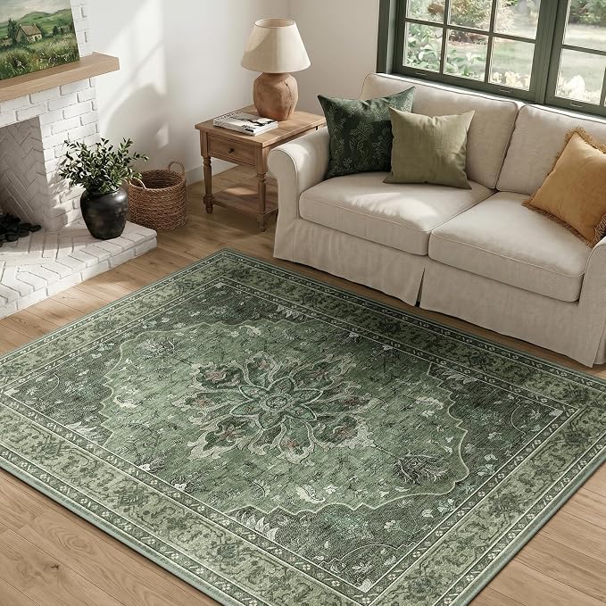 RELEANY Area Rugs 4'x6' Washable Non-Slip, Floral Vintage Distress Medallion