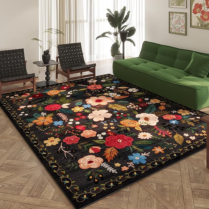 Rugcomf Living Room Rug 6x9 Rug Machine Washable Boho Area Rug Non Slip Floral