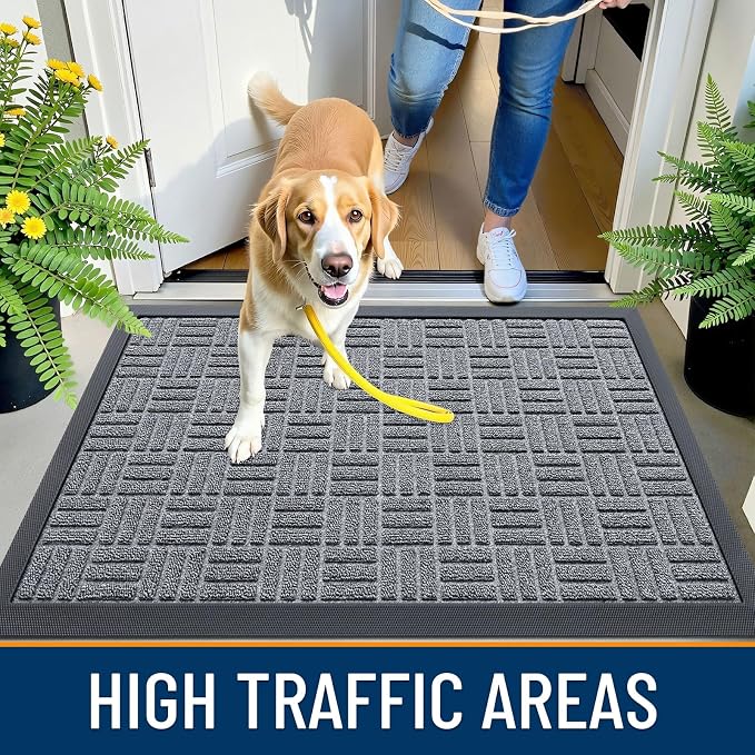 OLANLY Front Door Mat Outside Entrance 47x23, Heavy Duty Sturdy Natural Rubber