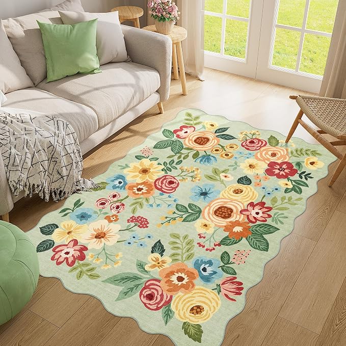 DUKINO 4x6 Area Rug, Floral Non-Slip Indoor Washable Rug
