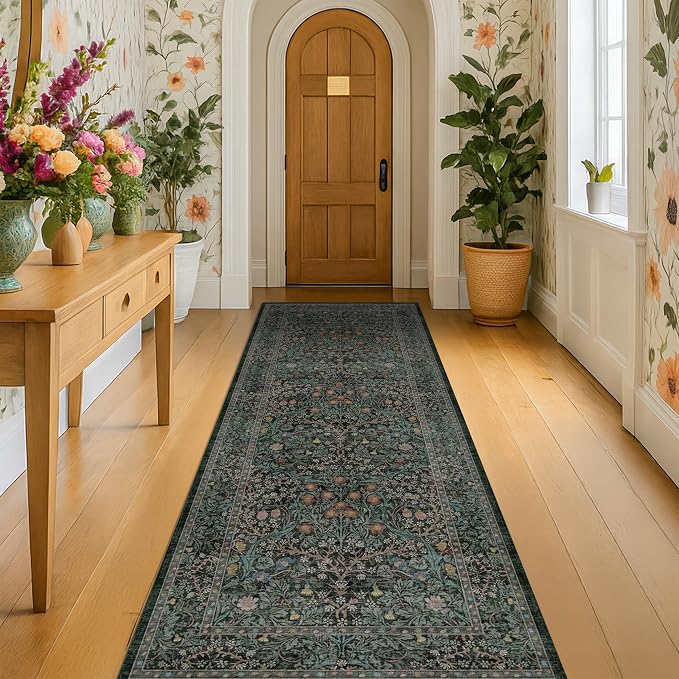 Dark Green 2'6" x 10' Runners for Wide Hallways Non Slip, Extra Long 10ft Floor