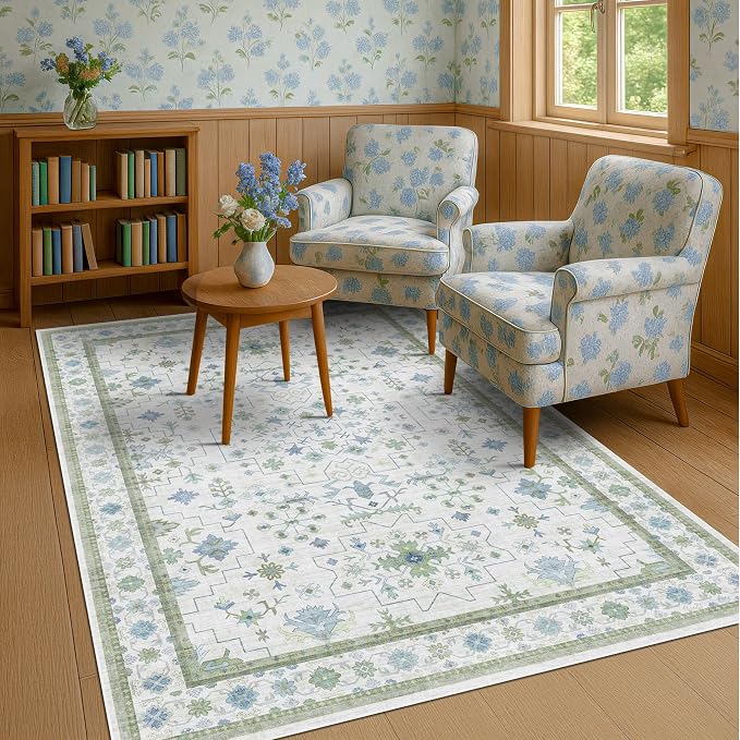 Green and Blue Kids Rugs for Bedroom 5x8