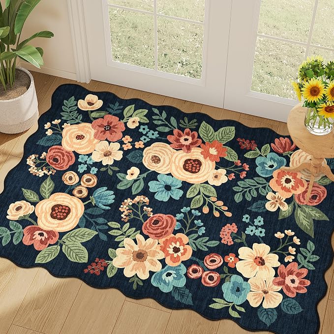 DUKINO 2x3 Entryway Rug, Floral Washable Indoor Door Mat