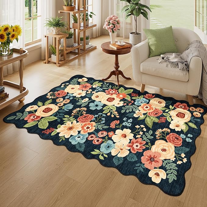 DUKINO 3x5 Area Rug, Floral Non-Slip Indoor Washable Rug