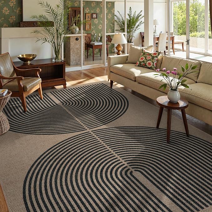 Lahome Enfys Modern Rainbow Easy Jute 9x12 Rug, Large Outdoor Patio Rug