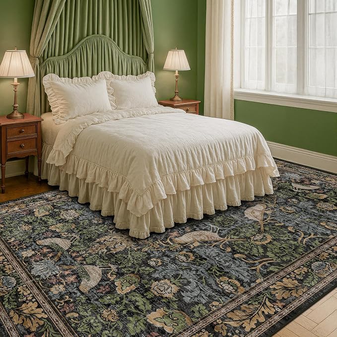 Vintage Green Rug for Extra Large Bedroom