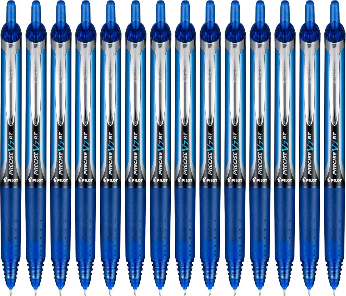 Pilot Precise V7 RT Refillable & Retractable Liquid Ink Rollerball Pens, Blue Ink Pens, Fine Point (0.7 mm), 14-Pack - Ideal for School, Journaling, and Office Writing