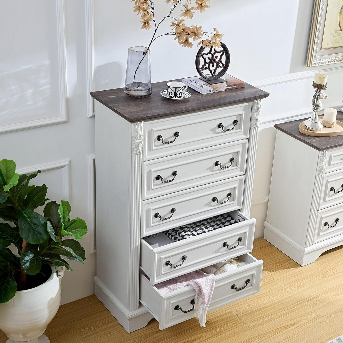 BOSHIRO Farmhouse 5 Drawer Dresser, Dressers for Bedroom