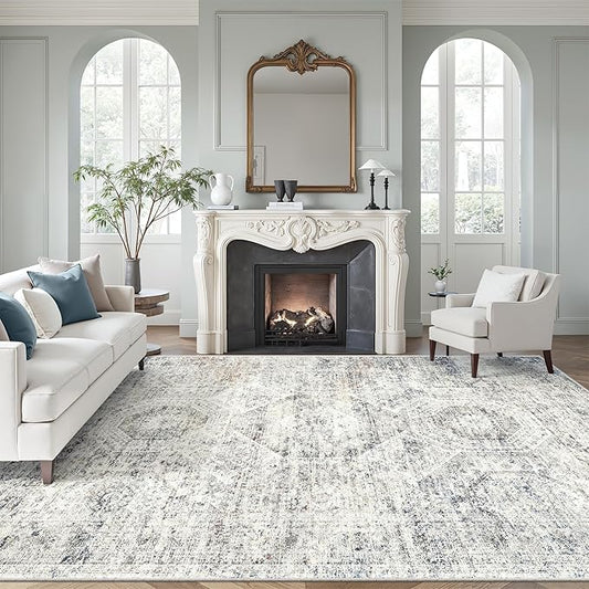 Soalmost 9x12 Area Rugs for Living Room, Non Slip Machine Washable Vintage Rugs