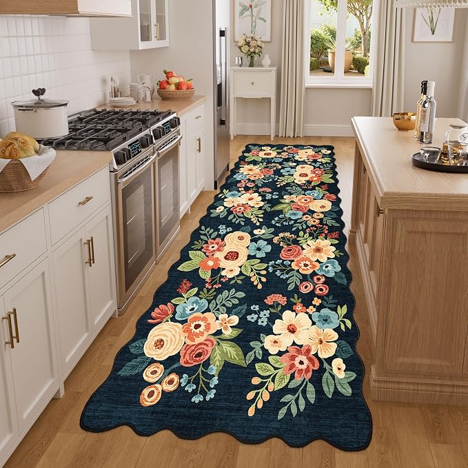 DUKINO 3x8 Washable Runner Rug, Soft Indoor Floral Non Slip Long Runner Rug