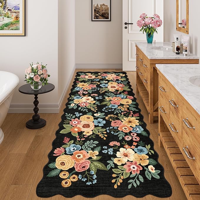 DUKINO 3x8 Washable Runner Rug, Soft Indoor Floral Non Slip Long Runner Rug