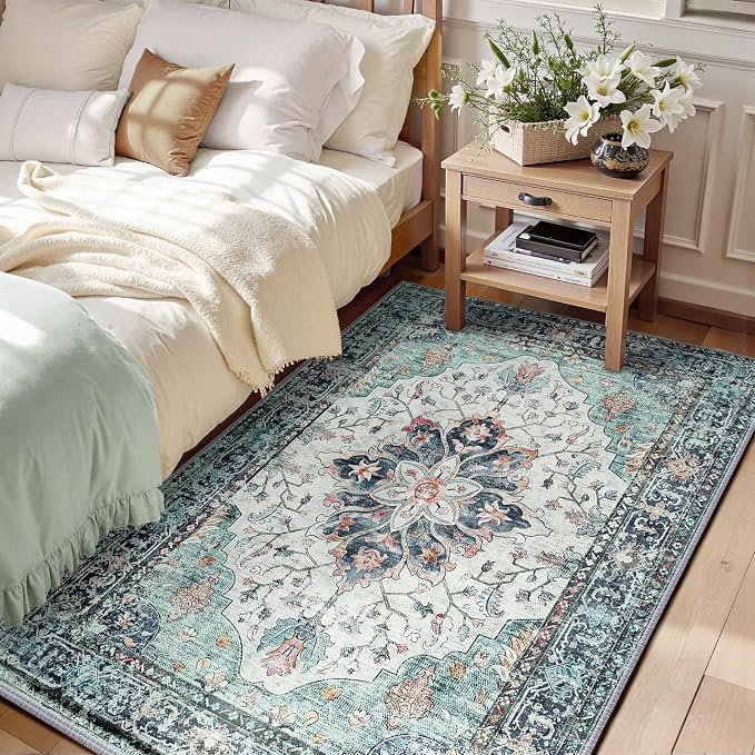 RELEANY Area Rugs 3'x4' Washable Non-Slip, Floral Vintage Distress Medallion
