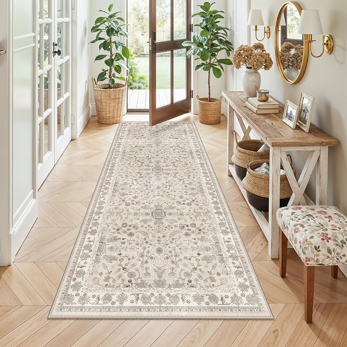 3x7 Washable Non-Slip Kitchen Runner Rug – Soft Low-Pile Stain-Resistant Carpet