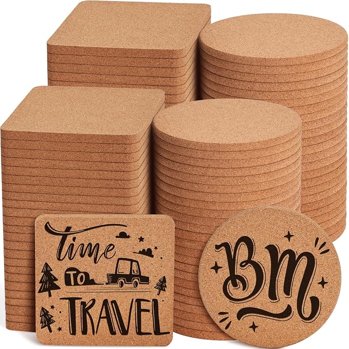 100 PCS Cork Coasters for Laser Engraving, Thick Absorbent Blank Coasters | 4
