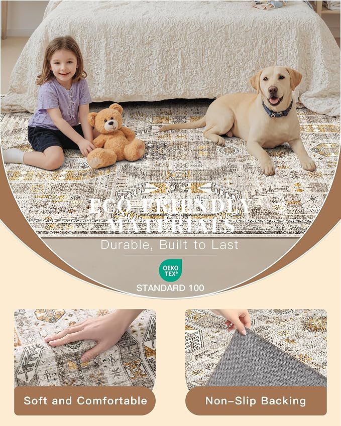 Madane Runner Rug 2x8, Washable Hallway Runner Rugs, Non-Slip Low-Pile Soft