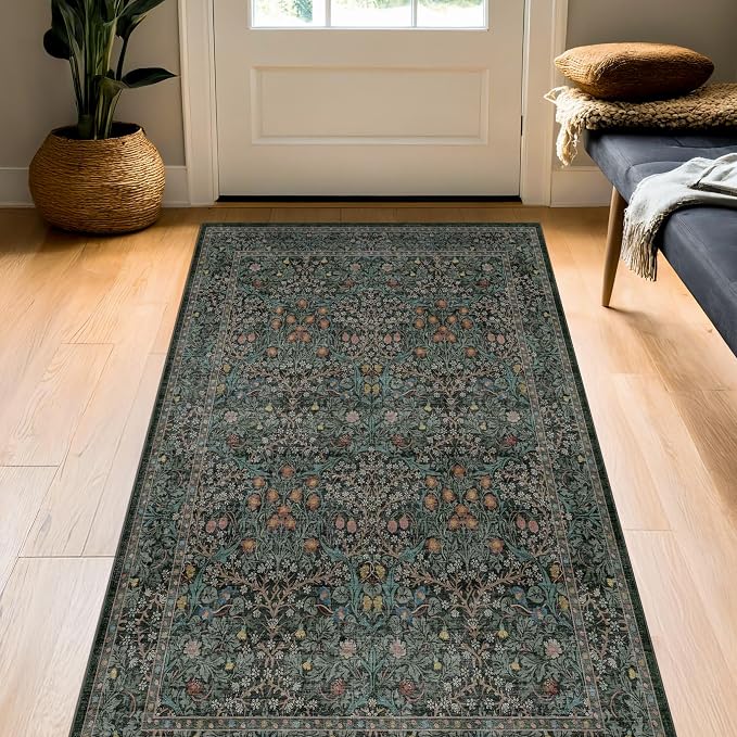 Dark Green Washable 3x6 Runner Rug
