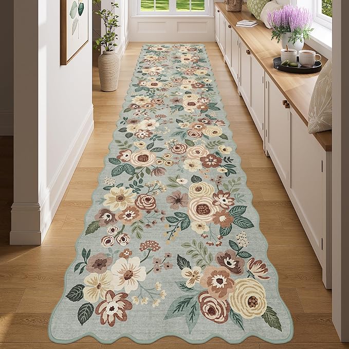 DUKINO 2x8 Washable Runner Rug, Soft Floral Hallway Rug Runner