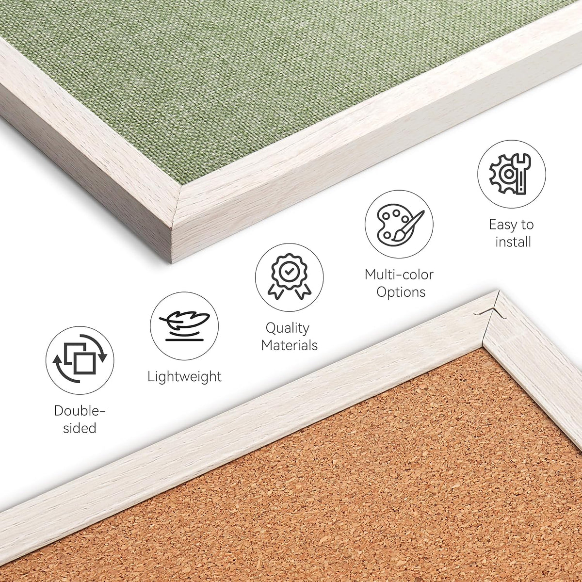 SELEAD Double-Sided Linen and Cork Bulletin Board (36"x24", Green)