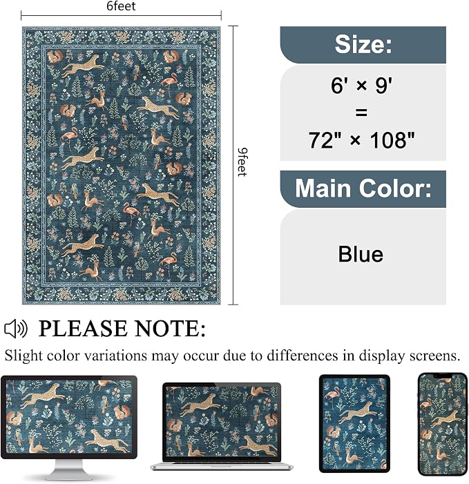 DUKINO 6x9 Rug, Washable Animal Living Room Rug