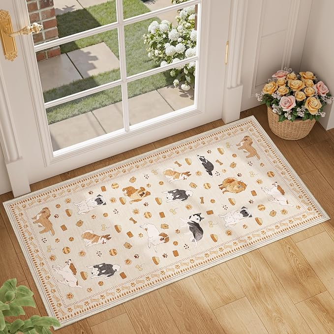 DUKINO 2x4 Runner Rug for Entryway, Animal Dog Print Washable Kitchen Rug