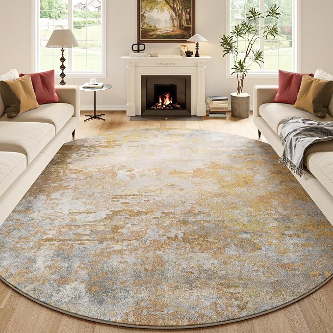 Beige Gold Round Rugs 6ft Washable Circle Area Rug