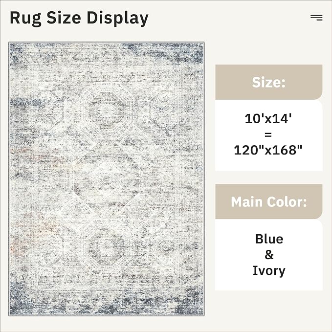 Soalmost 10x14 Area Rugs for Living Room, Non Slip Machine Washable Vintage Rugs
