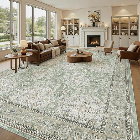 Soalmost 10x14 Area Rugs for Living Room, Non Slip Machine Washable Vintage Rugs